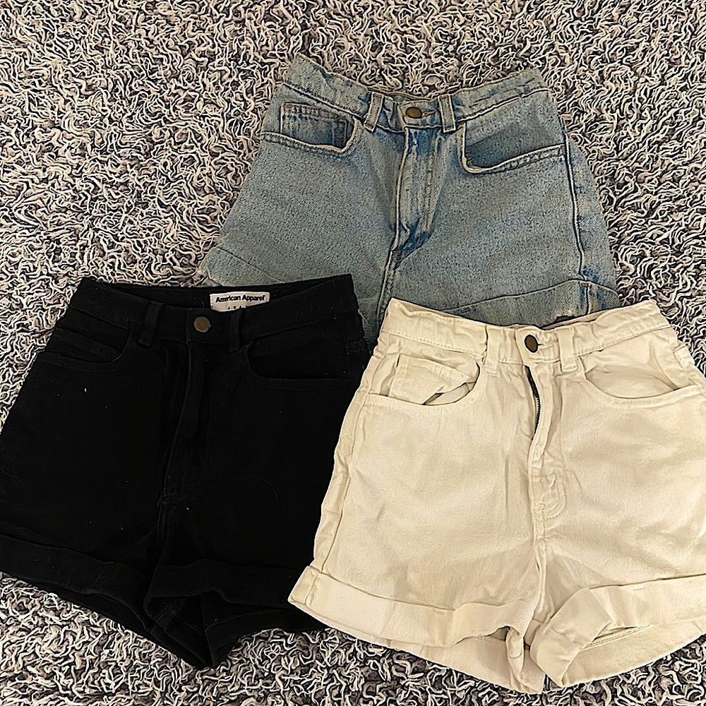 3 Pairs of American Apparel Denim High Waisted Shorts.